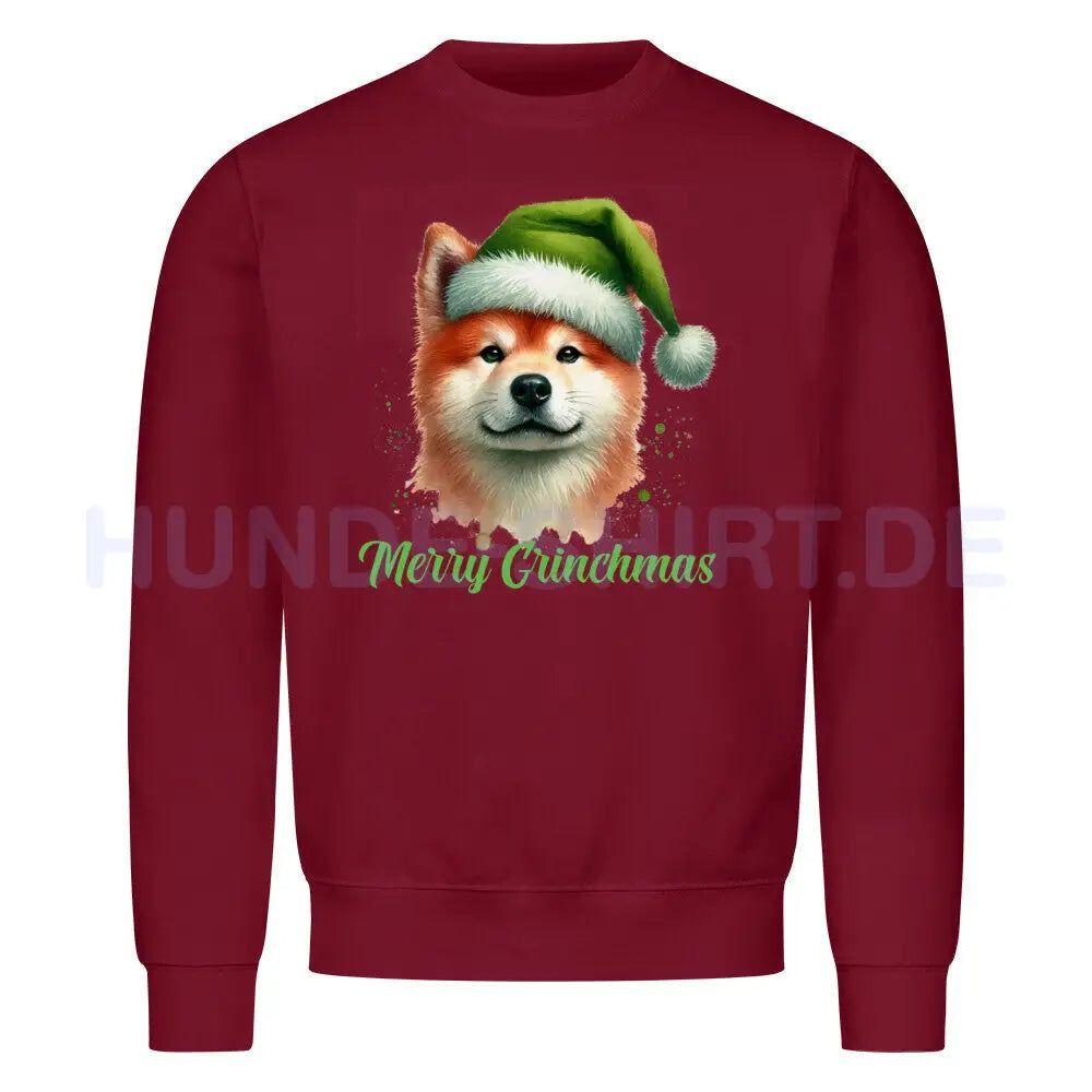 Premium Sweatshirt "Akita Inu - Merry Grinchmas" Burgunder – hunde-shirt.de