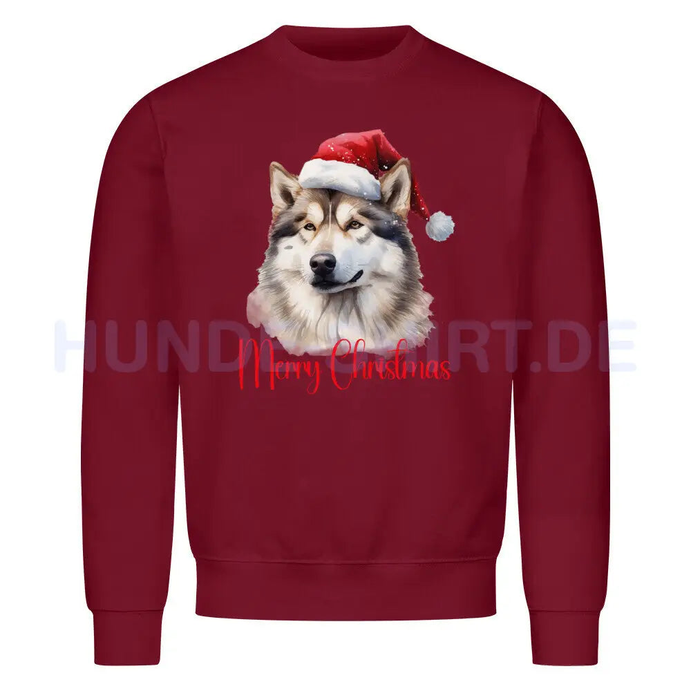 Premium Sweatshirt "Alaskan Malamute - Merry Christmas" Burgunder – hunde-shirt.de