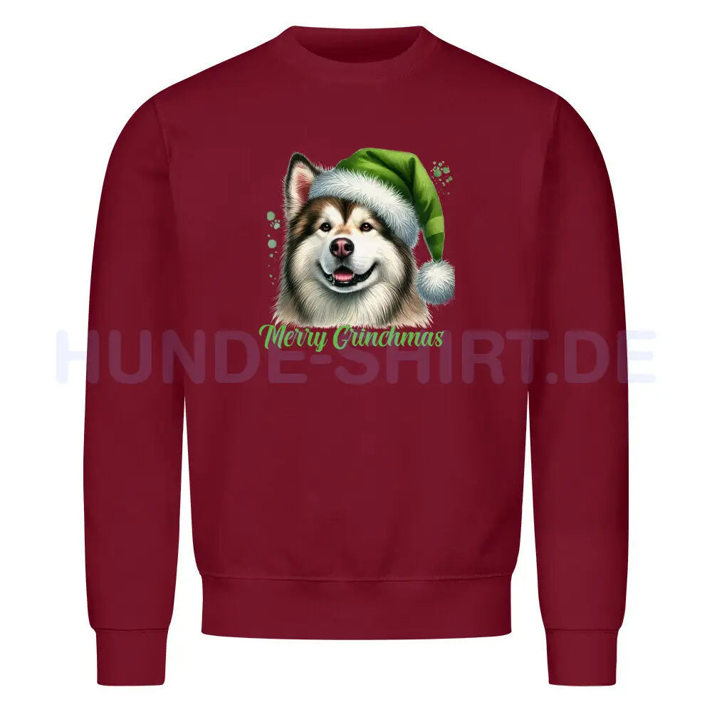 Premium Sweatshirt "Alaskan Malamute - Merry Grinchmas" Burgunder – hunde-shirt.de