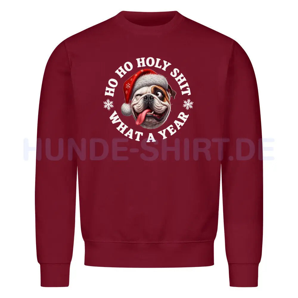 Premium Sweatshirt "American Bulldog - HO HO..." Burgunder – hunde-shirt.de