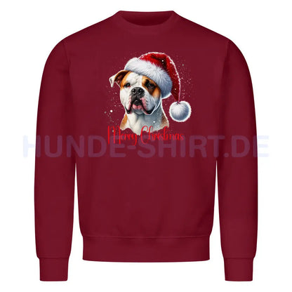 Premium Sweatshirt "American Bulldog - Merry Christmas" Burgunder – hunde-shirt.de