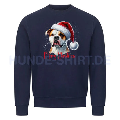 Premium Sweatshirt "American Bulldog - Merry Christmas" Navy Blue – hunde-shirt.de