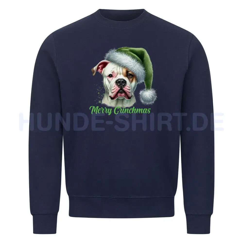 Premium Sweatshirt "American Bulldog - Merry Grinchmas" Navy Blue – hunde-shirt.de