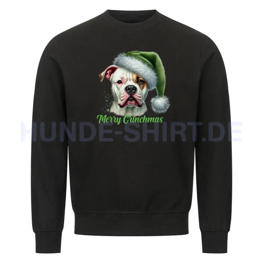 Premium Sweatshirt "American Bulldog - Merry Grinchmas" Schwarz – hunde-shirt.de