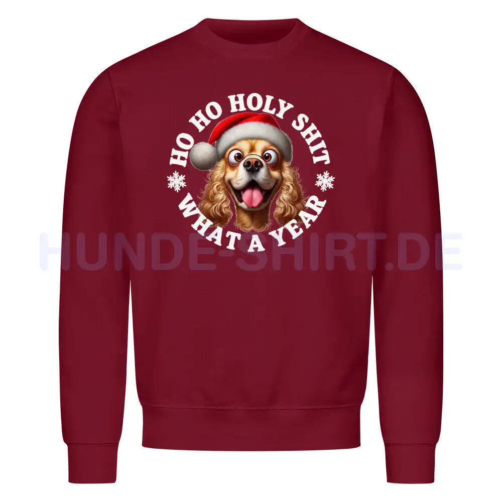 Premium Sweatshirt "American Cocker - HO HO..." Burgunder – hunde-shirt.de