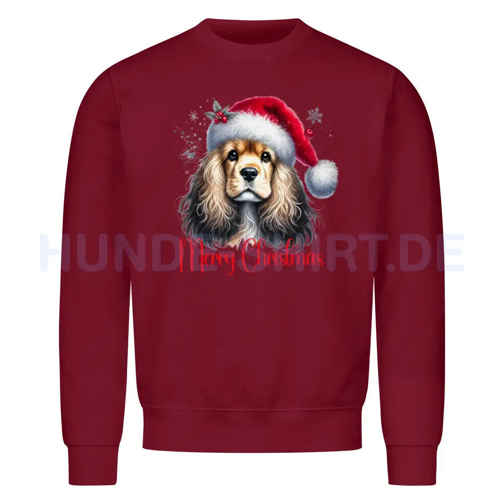 Premium Sweatshirt "American Cocker - Merry Christmas" Burgunder – hunde-shirt.de