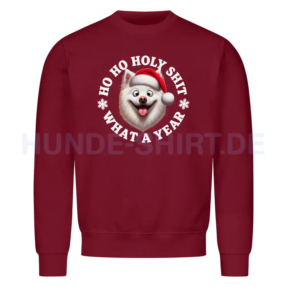 Premium Sweatshirt "American Eskimo - HO HO..." Burgunder – hunde-shirt.de