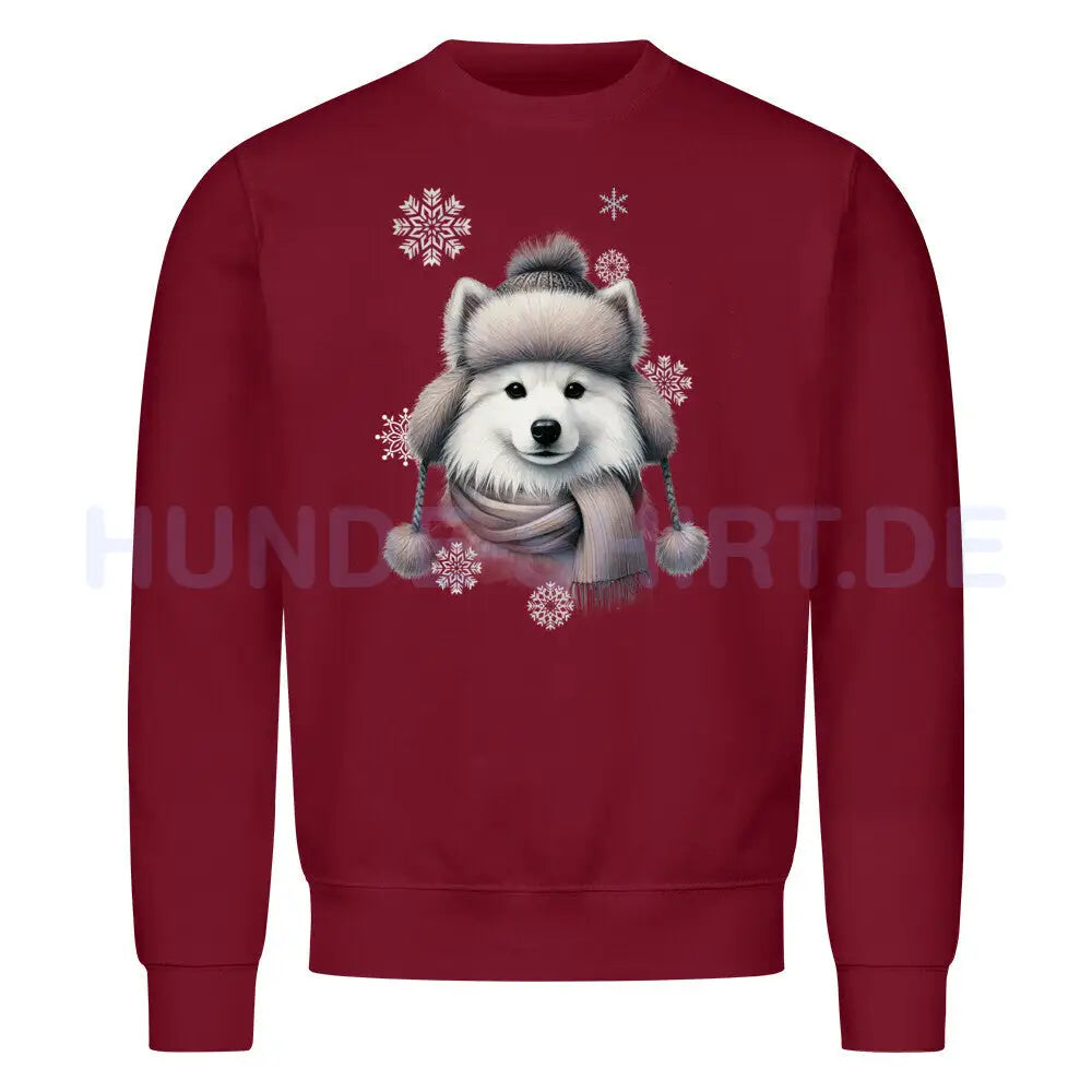 Premium Sweatshirt "American Eskimo Winter" Burgunder – hunde-shirt.de