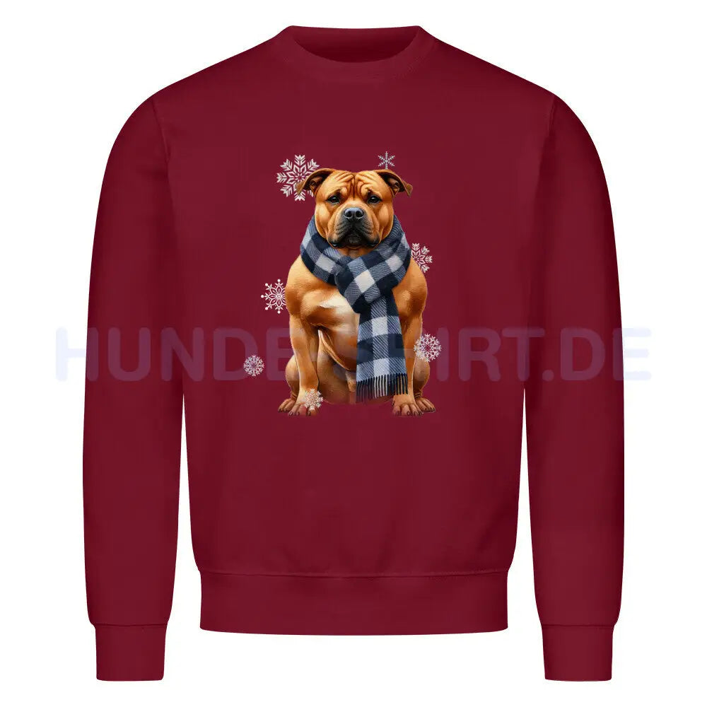 Premium Sweatshirt "American Staffordshire Terrier Winter" Burgunder – hunde-shirt.de