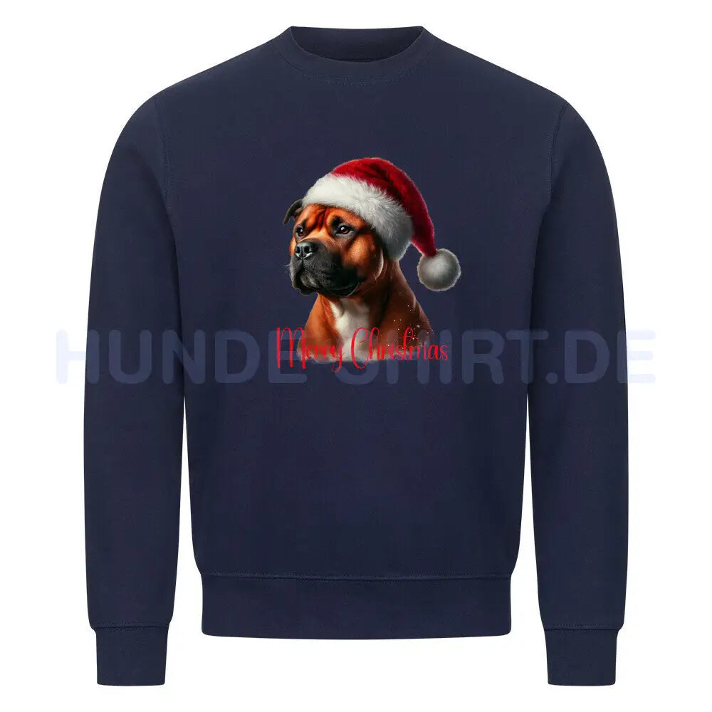 Premium Sweatshirt "AmStaff braun - Merry Christmas" Navy Blue – hunde-shirt.de