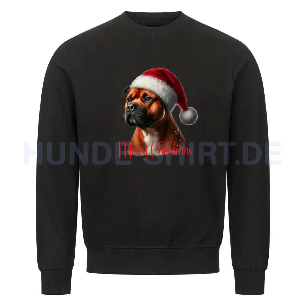 Premium Sweatshirt "AmStaff braun - Merry Christmas" Schwarz – hunde-shirt.de