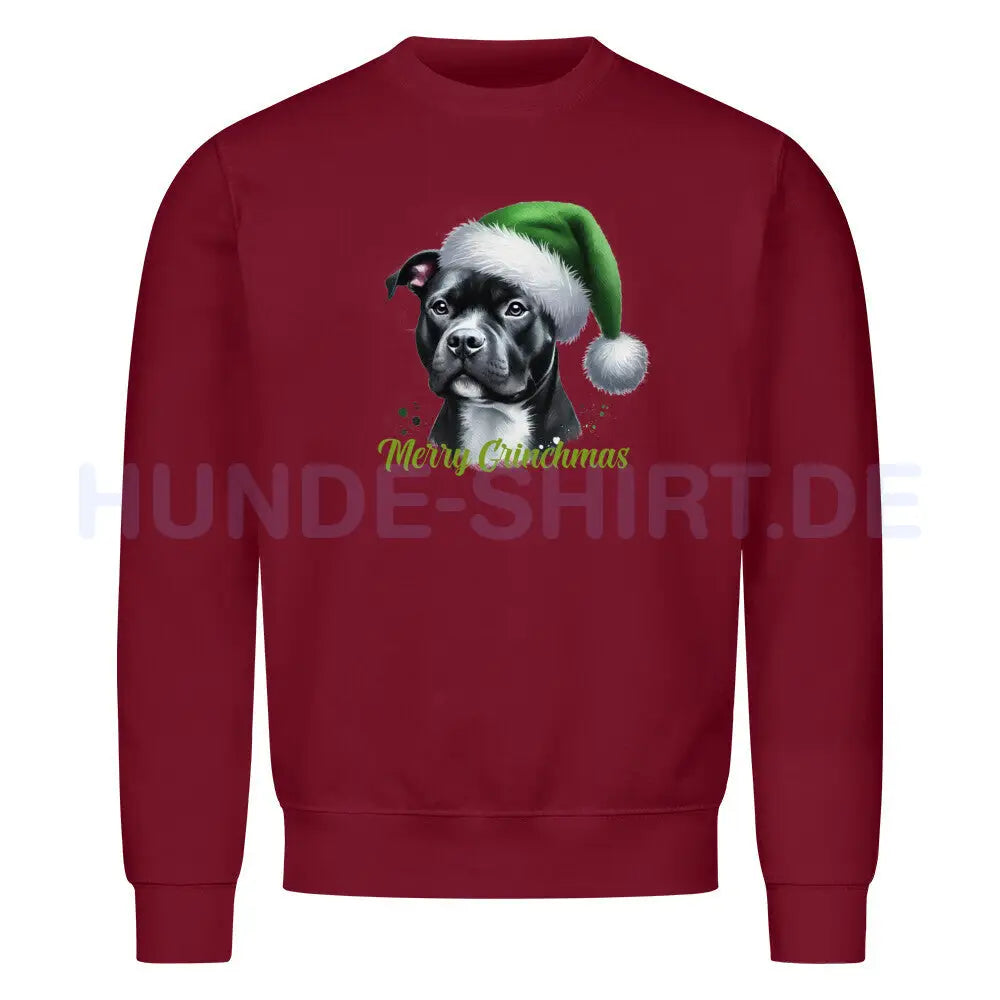 Premium Sweatshirt "AmStaff - Merry Grinchmas" Burgunder – hunde-shirt.de