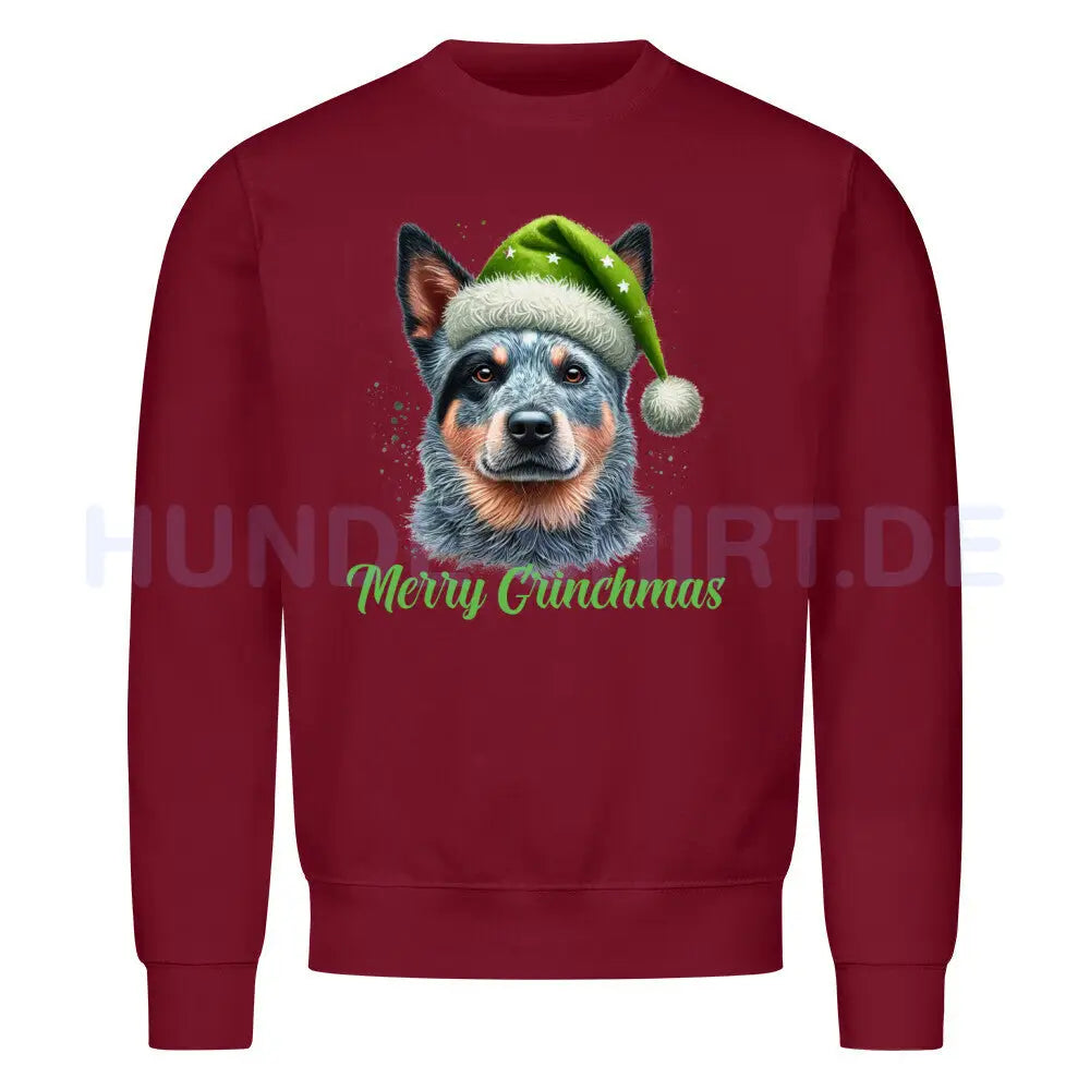 Premium Sweatshirt "Australian Cattle Dog - Merry Grinchmas" Burgunder – hunde-shirt.de