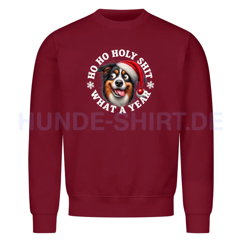 Premium Sweatshirt "Australian Shepherd - HO HO..." Burgunder – hunde-shirt.de