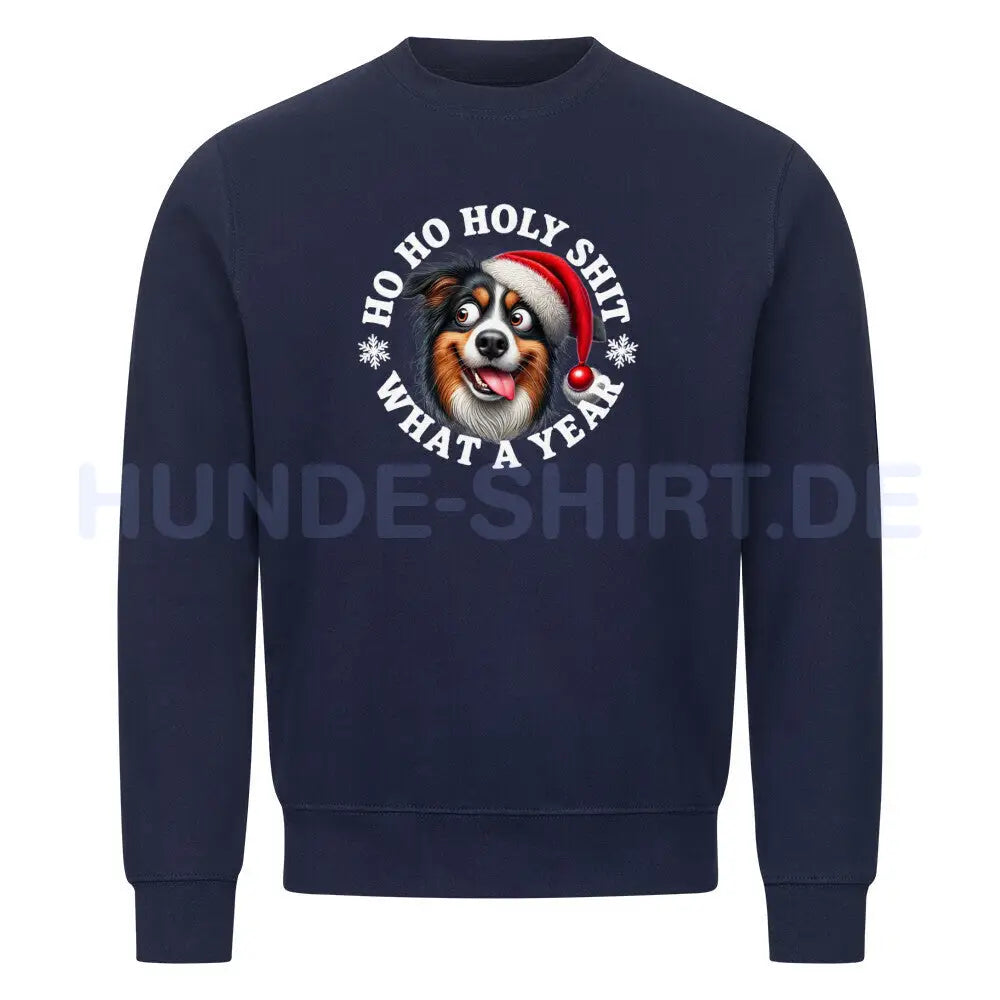 Premium Sweatshirt "Australian Shepherd - HO HO..." Navy Blue – hunde-shirt.de