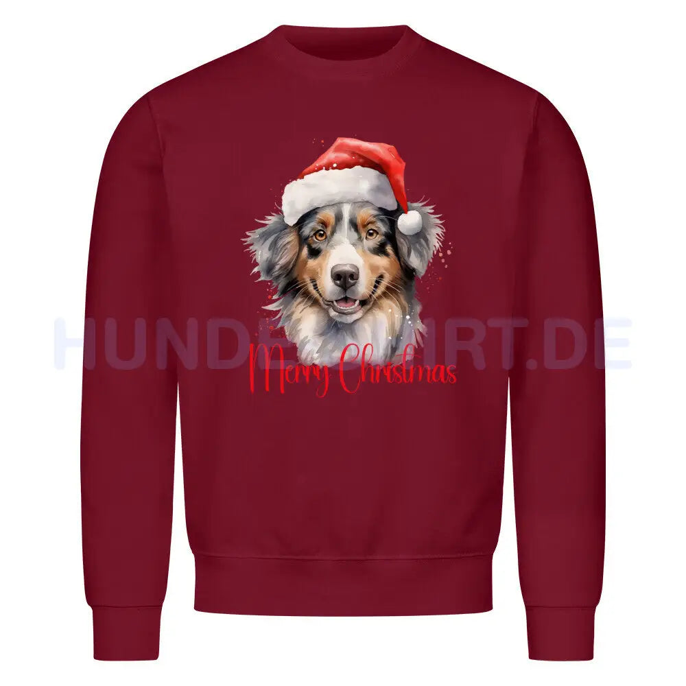 Premium Sweatshirt "Australian Shepherd - Merry Christmas 2" Burgunder – hunde-shirt.de