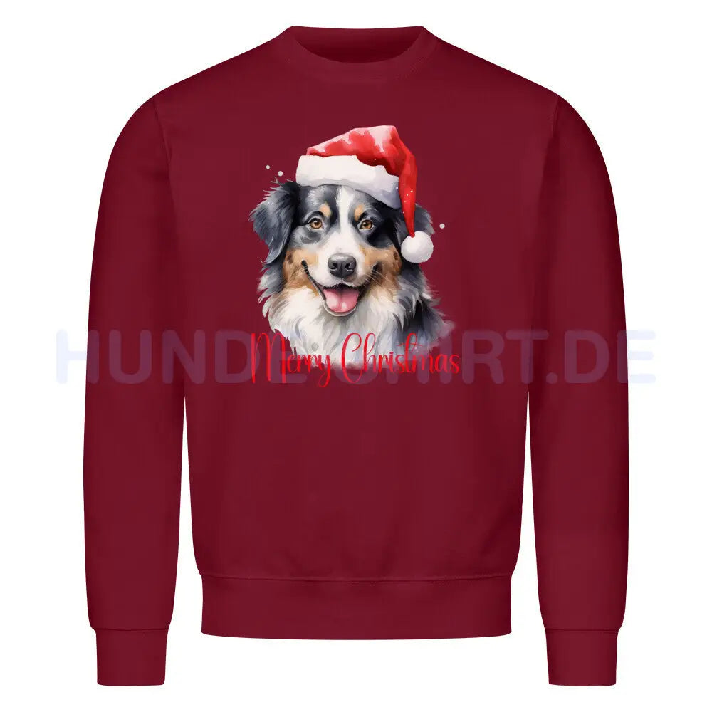 Premium Sweatshirt "Australian Shepherd - Merry Christmas" Burgunder – hunde-shirt.de