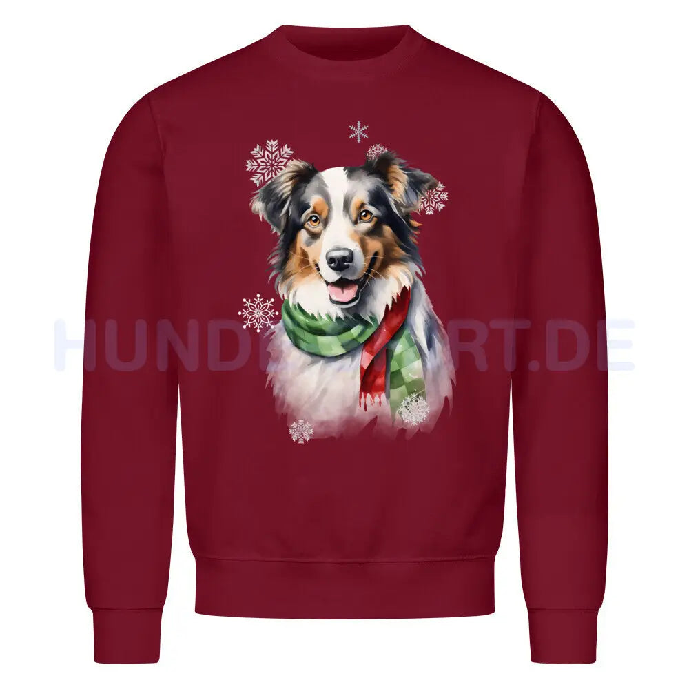 Premium Sweatshirt "Australian Shepherd Winter" Burgunder – hunde-shirt.de