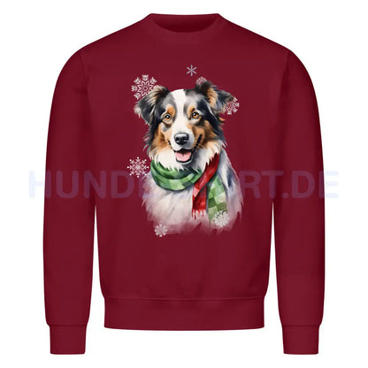 Premium Sweatshirt "Australian Shepherd Winter" Burgunder – hunde-shirt.de