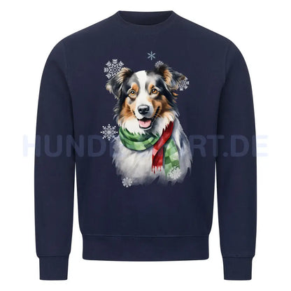 Premium Sweatshirt "Australian Shepherd Winter" Navy Blue – hunde-shirt.de