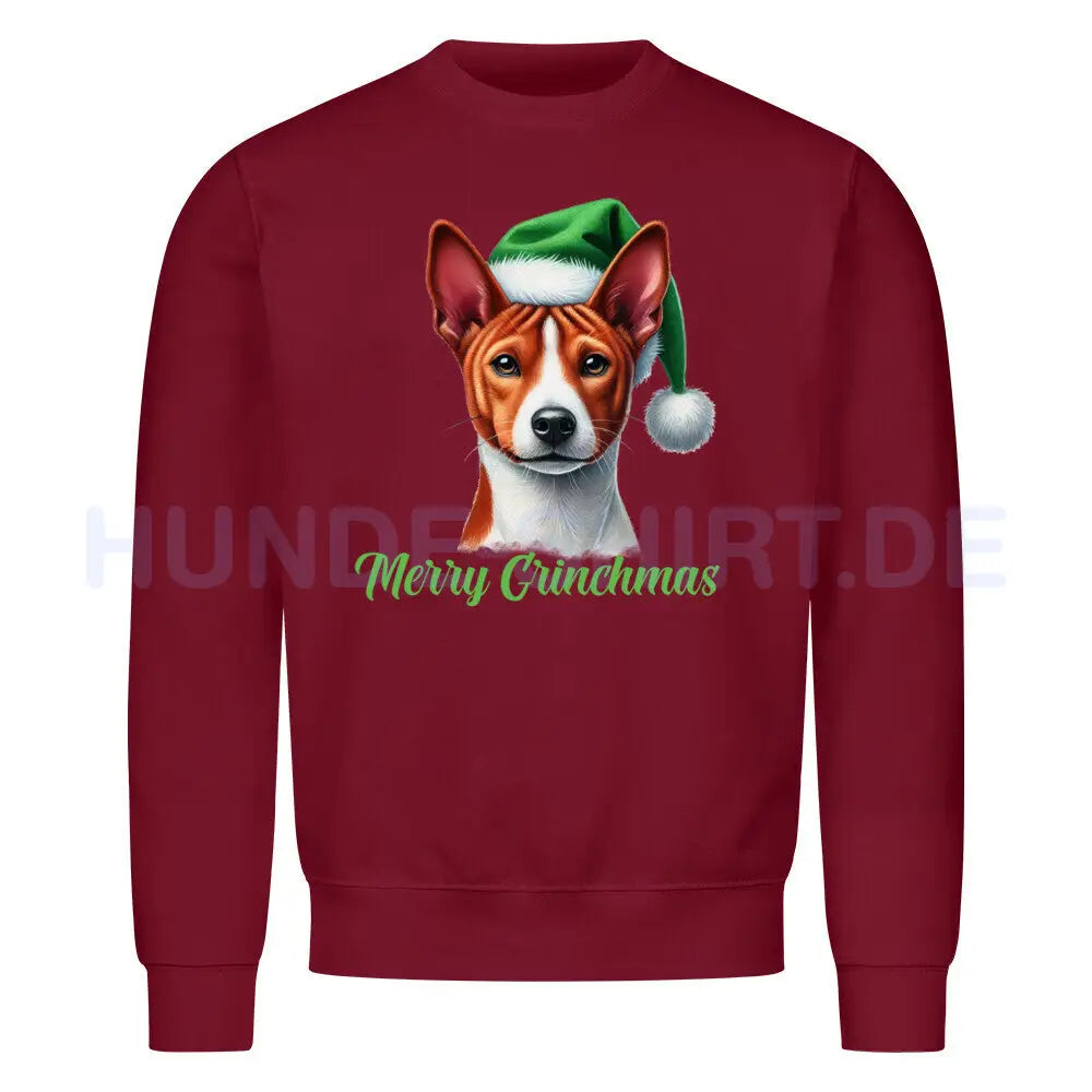 Premium Sweatshirt "Basenji - Merry Grinchmas" Burgunder – hunde-shirt.de