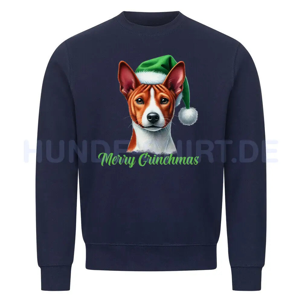 Premium Sweatshirt "Basenji - Merry Grinchmas" Navy Blue – hunde-shirt.de