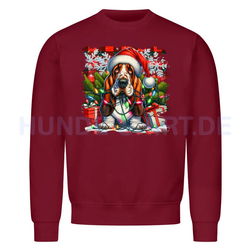 Premium Sweatshirt "Basset - Funny Christmas" Burgunder – hunde-shirt.de