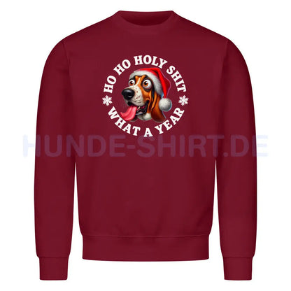 Premium Sweatshirt "Basset - HO HO..." Burgunder – hunde-shirt.de