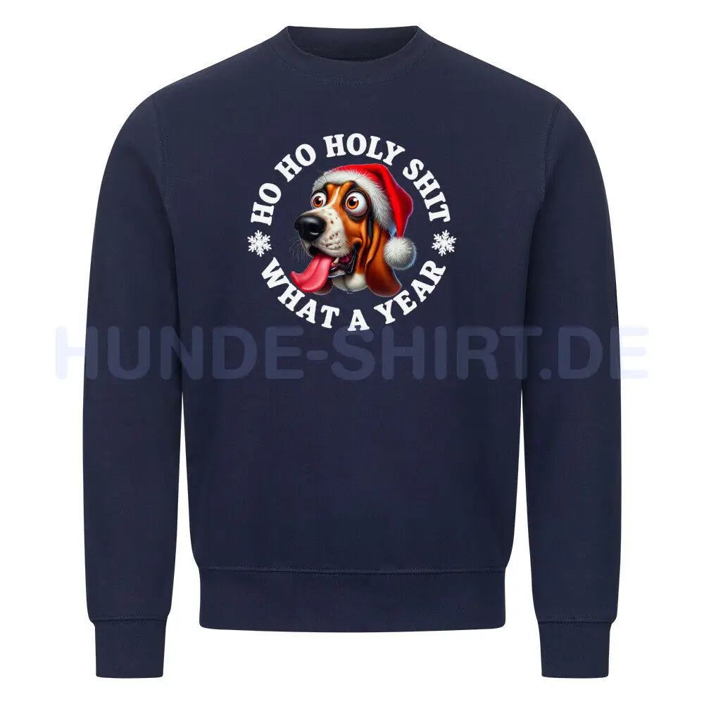 Premium Sweatshirt "Basset - HO HO..." Navy Blue – hunde-shirt.de