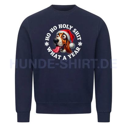 Premium Sweatshirt "Basset - HO HO..." Navy Blue – hunde-shirt.de