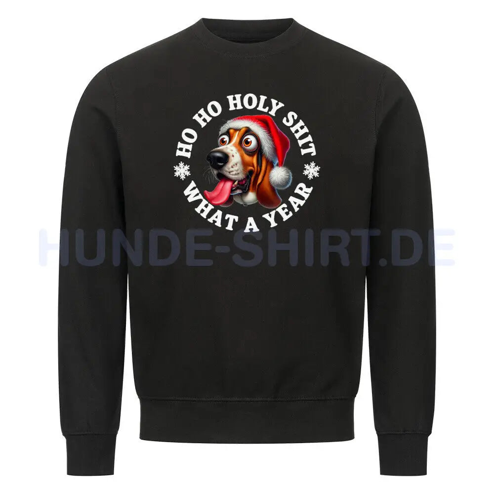 Premium Sweatshirt "Basset - HO HO..." Schwarz – hunde-shirt.de