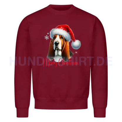 Premium Sweatshirt "Basset - Merry Christmas" Burgunder – hunde-shirt.de