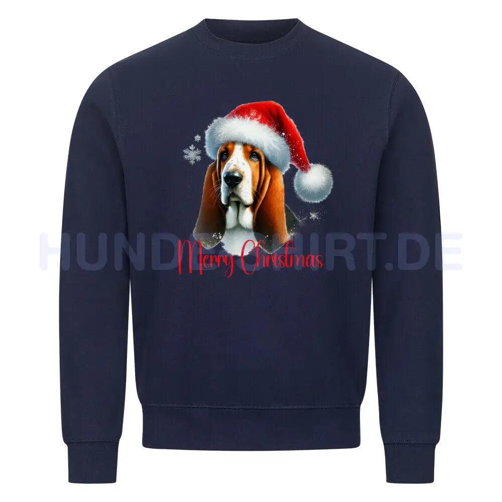 Premium Sweatshirt "Basset - Merry Christmas" Navy Blue – hunde-shirt.de