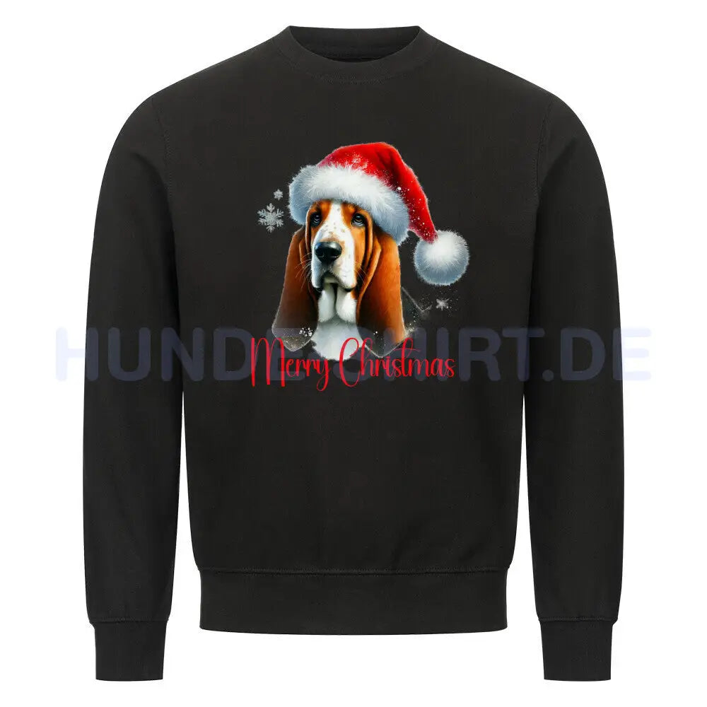 Premium Sweatshirt "Basset - Merry Christmas" Schwarz – hunde-shirt.de