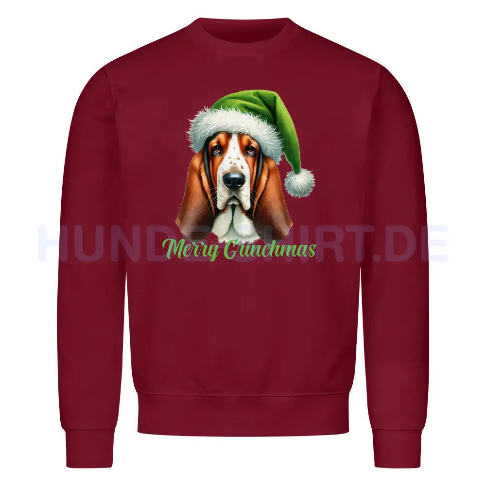 Premium Sweatshirt "Basset - Merry Grinchmas" Burgunder – hunde-shirt.de