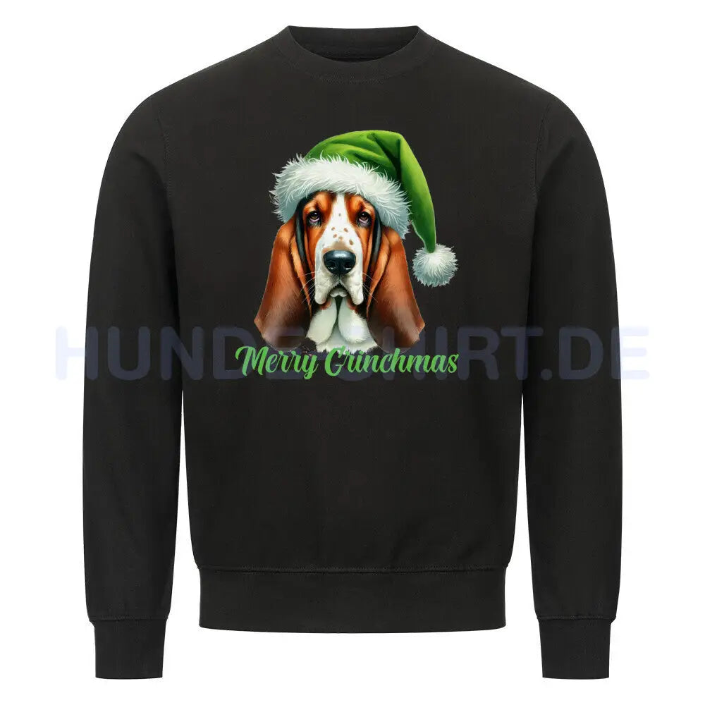 Premium Sweatshirt "Basset - Merry Grinchmas" Schwarz – hunde-shirt.de