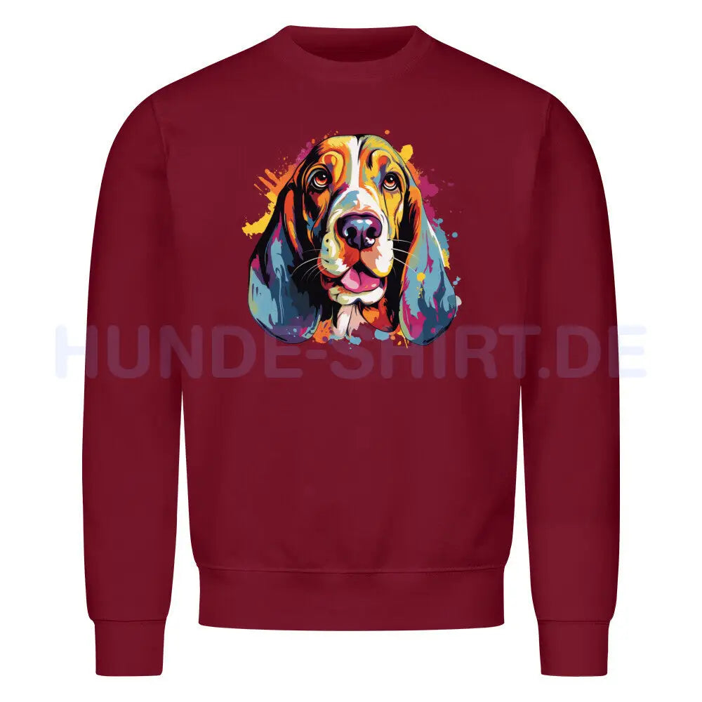 Premium Sweatshirt "Basset Paint" Burgunder – hunde-shirt.de