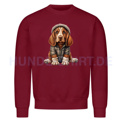 Premium Sweatshirt "Basset - Winterbub" Burgunder – hunde-shirt.de