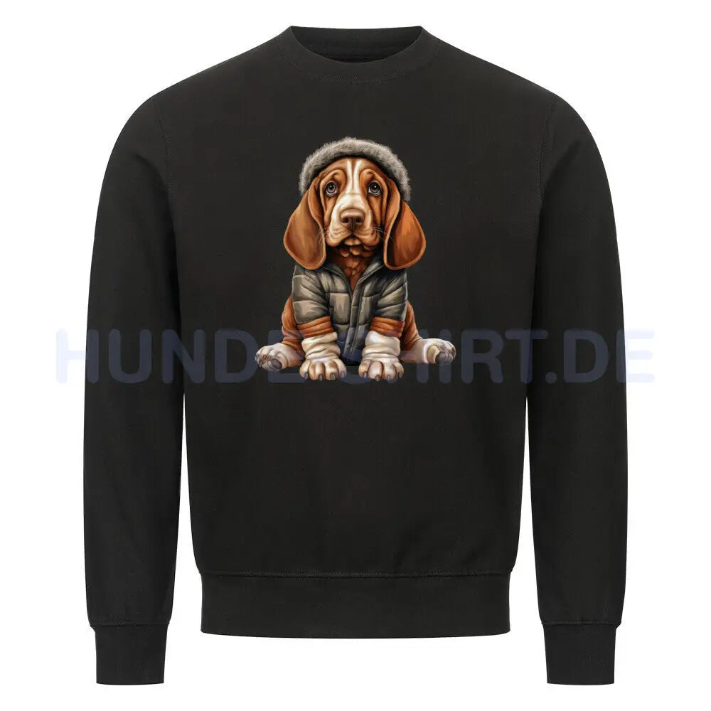 Premium Sweatshirt "Basset - Winterbub" Schwarz – hunde-shirt.de