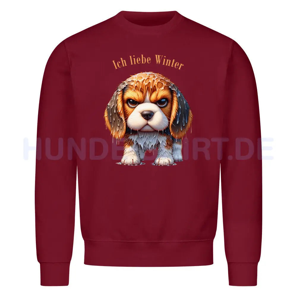 Premium Sweatshirt "Beagle - Ich liebe Winter" Burgunder – hunde-shirt.de