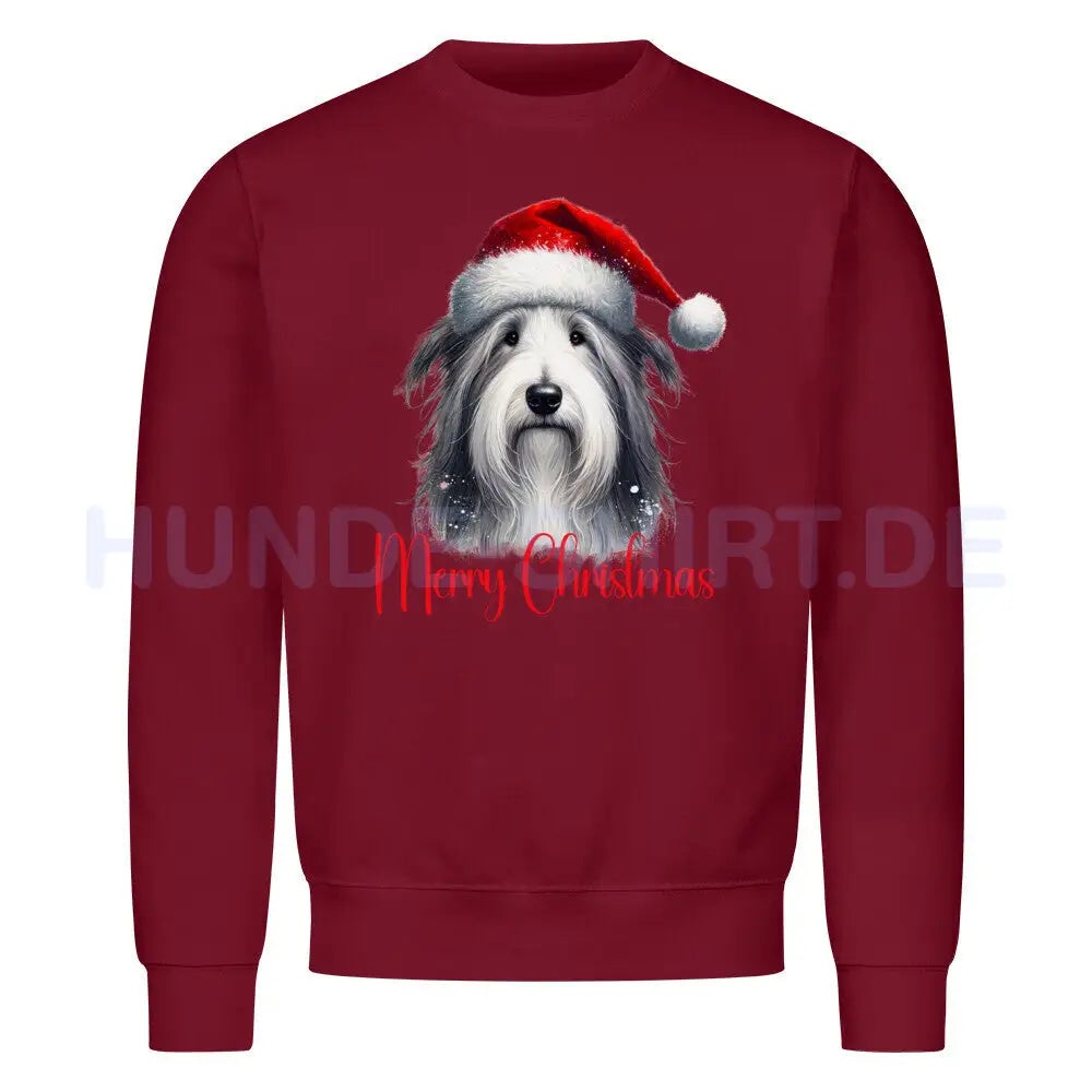 Premium Sweatshirt "Bearded Collie - Merry Christmas" Burgunder – hunde-shirt.de