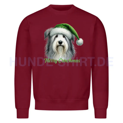 Premium Sweatshirt "Bearded Collie - Merry Grinchmas" Burgunder – hunde-shirt.de