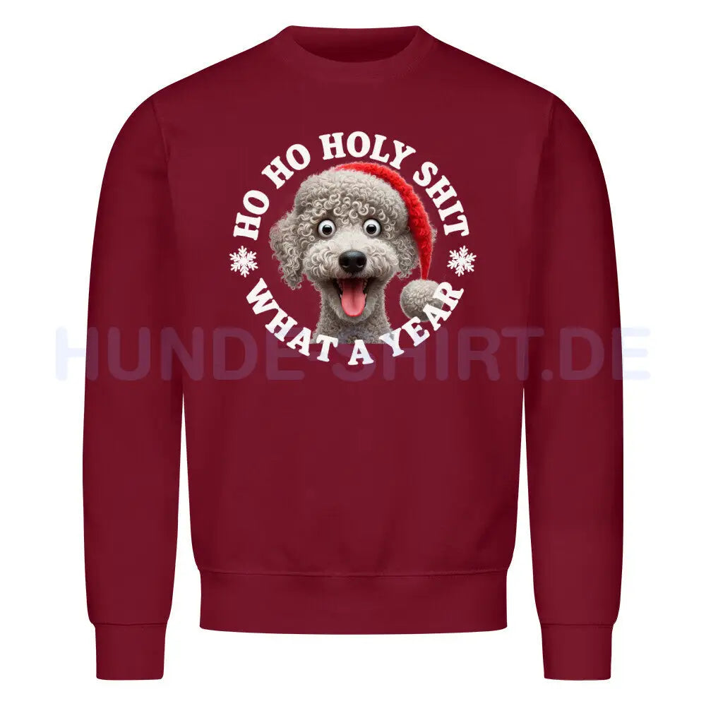 Premium Sweatshirt "Bedlington Terrier - HO HO..." Burgunder – hunde-shirt.de