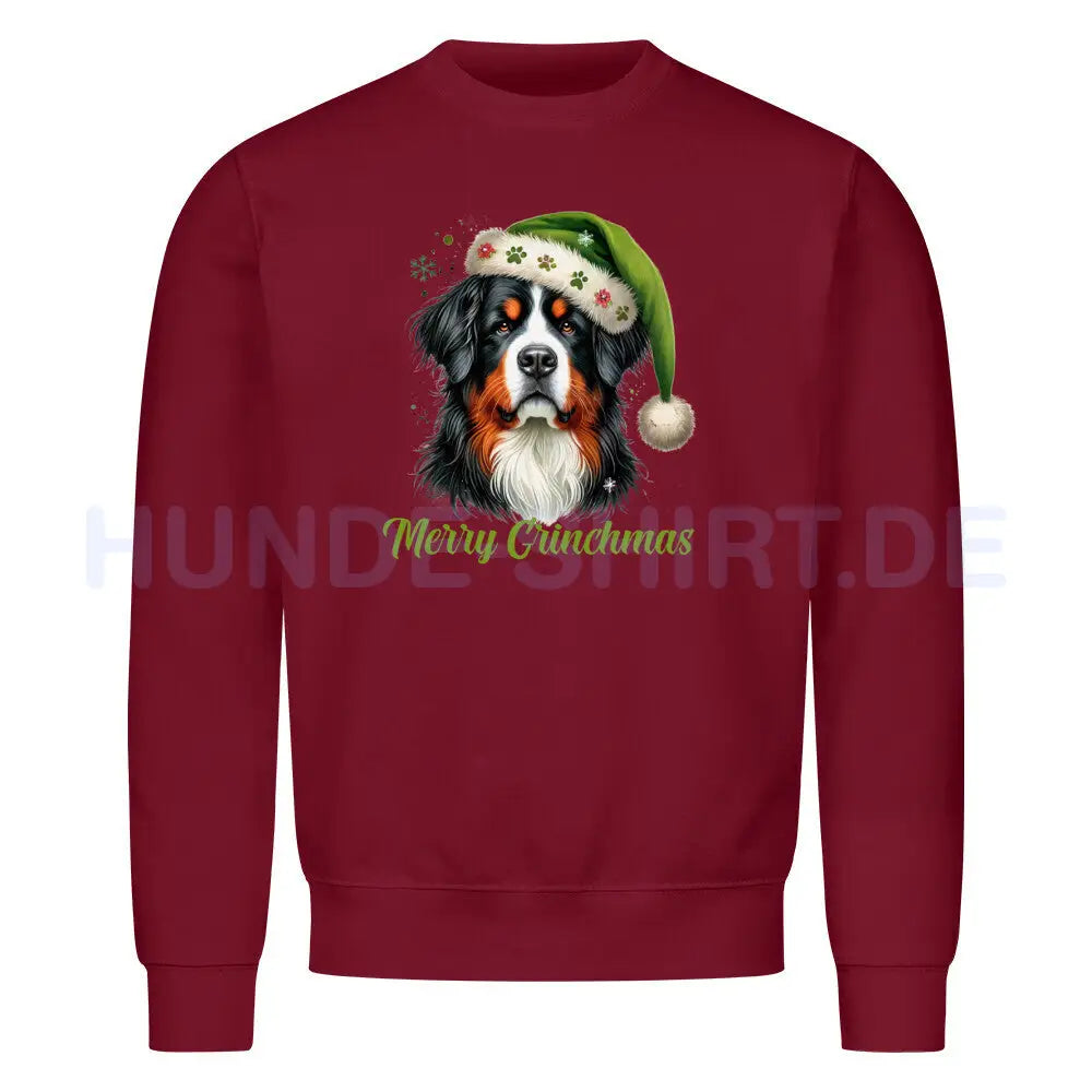 Premium Sweatshirt "Berner Sennenhund - Merry Grinchmas" Burgunder – hunde-shirt.de