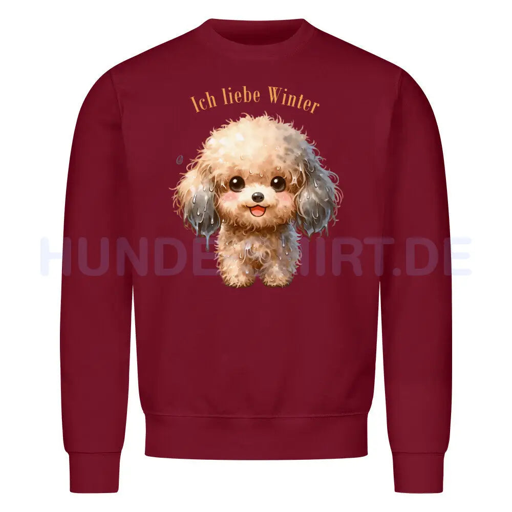 Premium Sweatshirt "Bichon Frisé - Ich liebe Winter" Burgunder – hunde-shirt.de