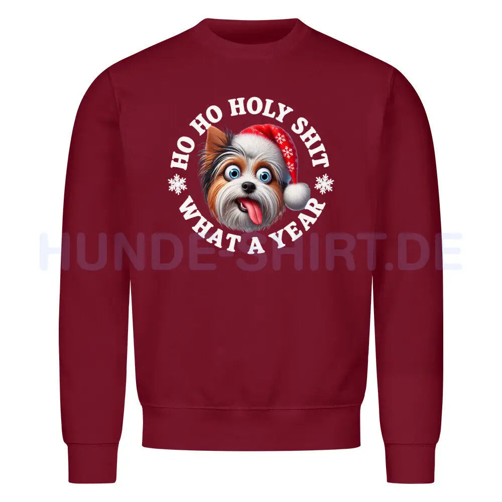 Premium Sweatshirt "Biewer Terrier - HO HO..." Burgunder – hunde-shirt.de