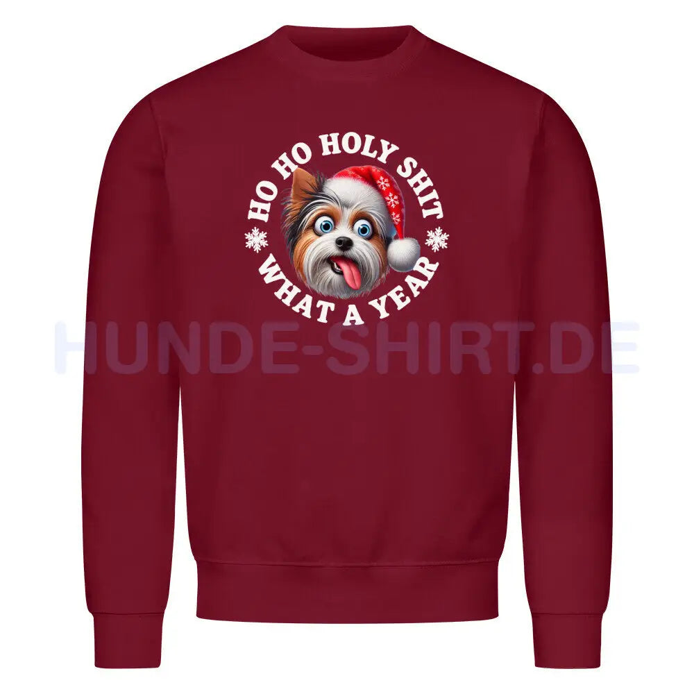 Premium Sweatshirt "Biewer Terrier - HO HO..." Burgunder – hunde-shirt.de