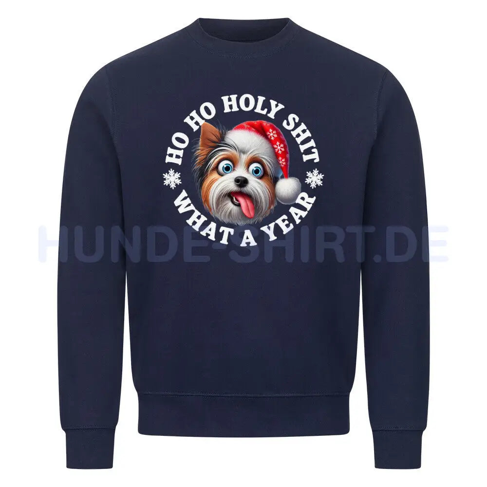 Premium Sweatshirt "Biewer Terrier - HO HO..." Navy Blue – hunde-shirt.de