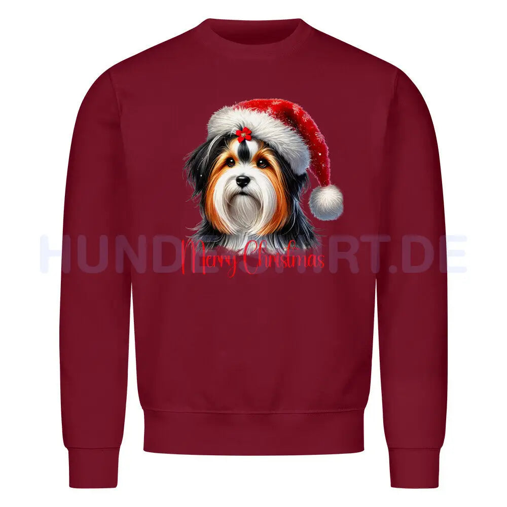 Premium Sweatshirt "Biewer Terrier - Merry Christmas" Burgunder – hunde-shirt.de