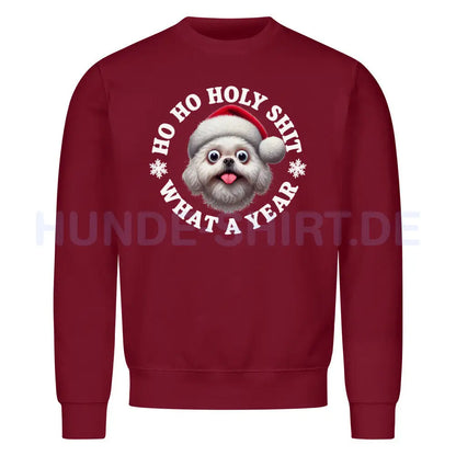 Premium Sweatshirt "Bologneser - HO HO..." Burgunder – hunde-shirt.de